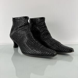 Stuart Weitzman Womens Ankle Boots Black Leather Woven Booties Size 8.5